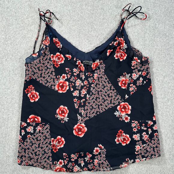 The Fifth Label Floral Cami Top Women's Large Navy Blue V-Neck Ruffle Bow - Picture 1 of 7